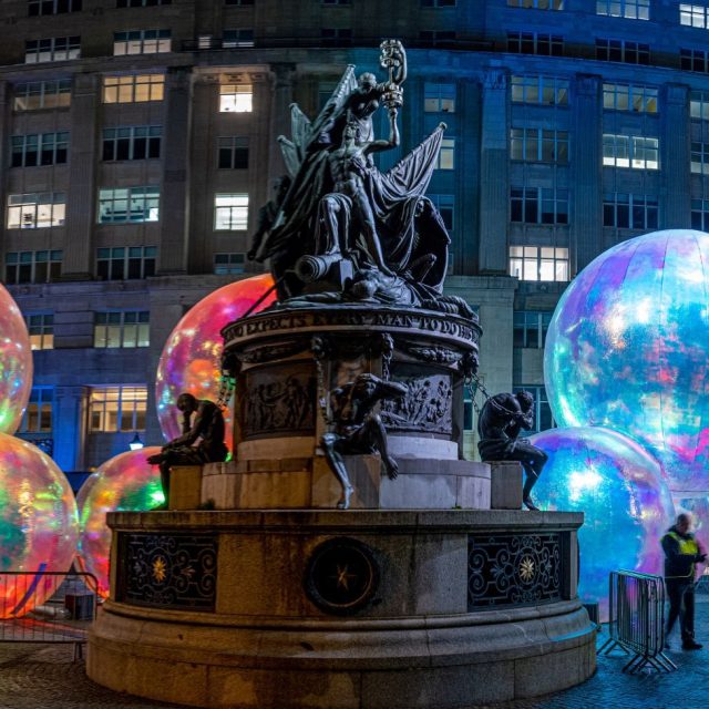 River of lights colourful balls in Exchange Flags